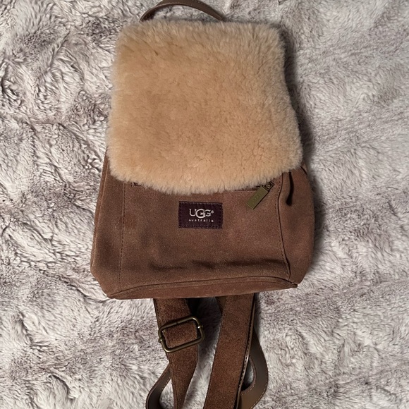 UGG Handbags - UGG Nordie Shearling & Suede Leather Mini Backpack Tan